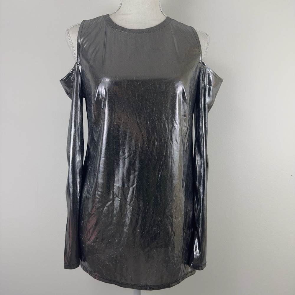 Michael Kors Cold Shoulder Top Women's Size S Silver Metallic Long‎ Sleeve NWT